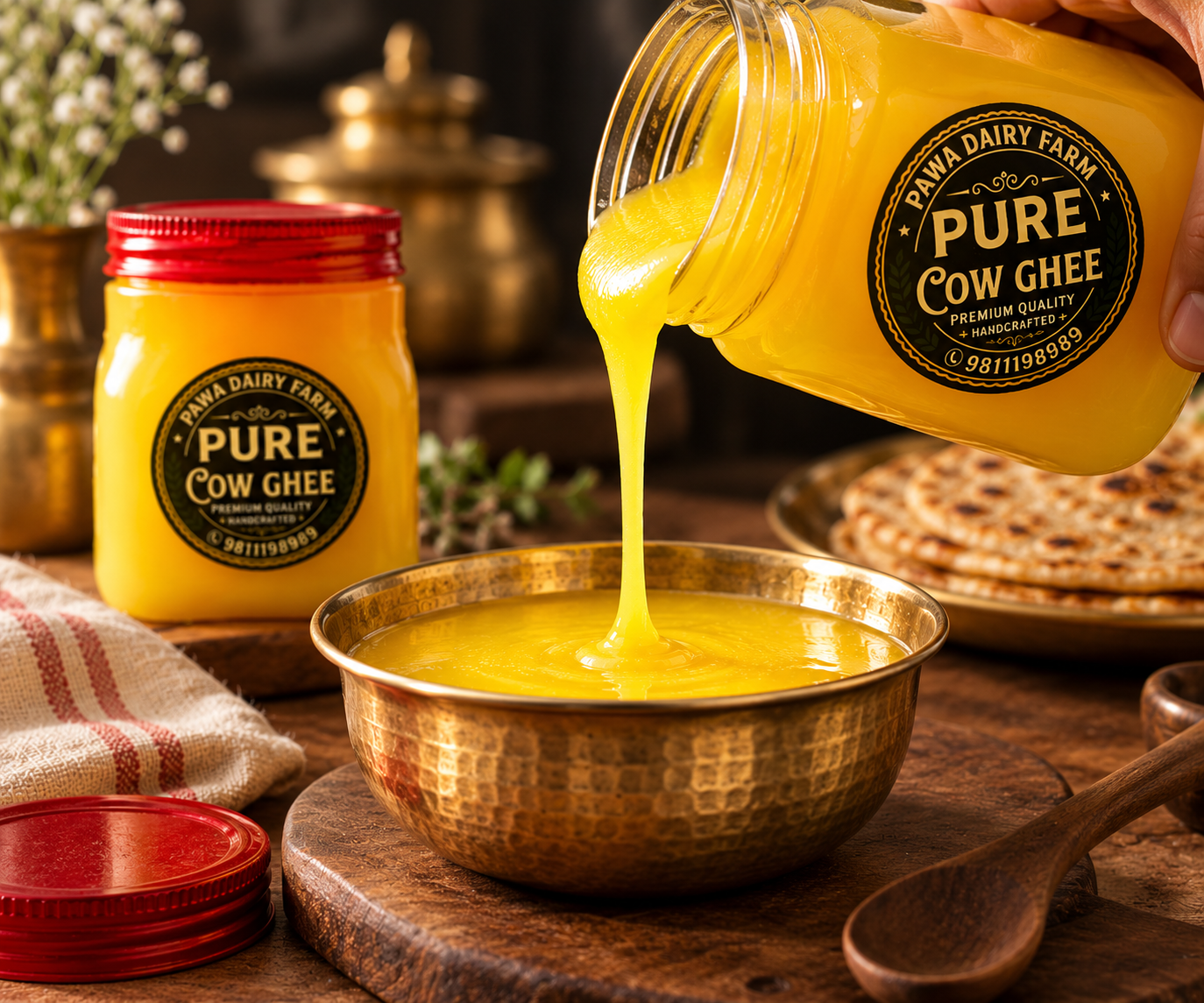 Pawa Pure Cow Ghee being poured